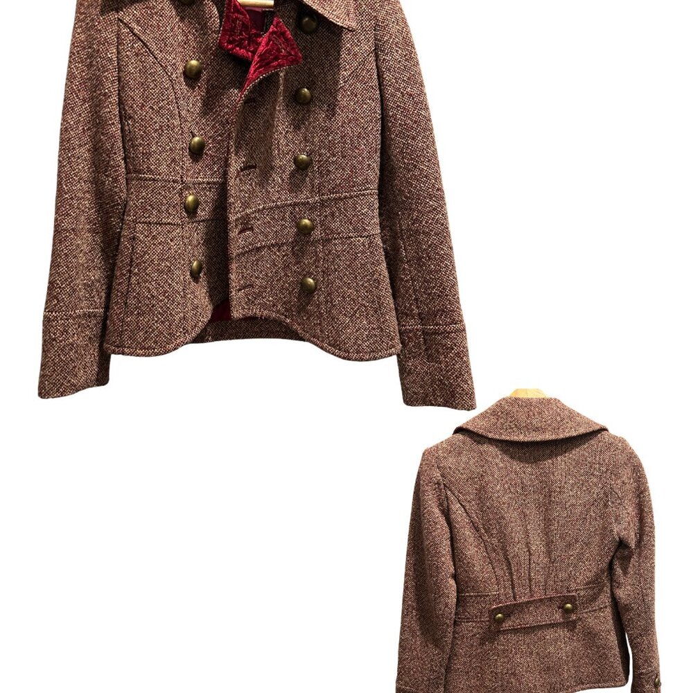 GUESS Tweed & Velvet Military-Inspired Coat - Size S